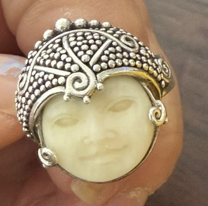 Sajen geschnitzter Mondgesicht Göttin Sterlingsilber Ring-Größe 7-3/4 verstellbar - Bild 1 von 16