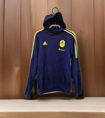 Nashville SC 连帽衫男式 XL 蓝色黄色 MLS 足球阿迪达斯 Renasant 标志套衫 — 第 1/4 张图片