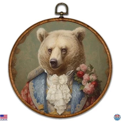 Vintage Animal Round Wall Art - Retro Bear Canvas Print 10"x10" for Home Decor - Image 1 of 4