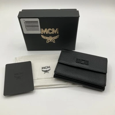 NUEVA MCM Cartera Hombre Mini Tech Triple Cuero Negro Foto 1 de 4