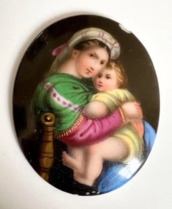 Antique Hand Painted Porcelain Plaque Madonna Della Seggiola Raphael 5.3cm NoRes - Picture 1 of 24