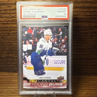 2022-23 UD Series 2 Hockey Young Guns Canvas C222 Andrei Kuzmenko PSA 10 - Image 1 of 2