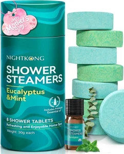 Eucalyptus & Mint Shower Steamers 8 Packs with 5ml Bonus Bottle of Essential - Picture 1 of 7
