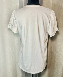 Crown & Ivy weißes kurzärmliges Ric Rac Trim T-Shirt Jakobsmuschel-Details Large neu mit Etikett - Bild 1 von 5