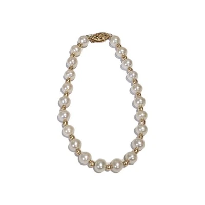 Designer WP 14k Yellow Gold 3mm Beads Genuine 7mm Akoya Pearls 7.5" Bracelet 7Gr - Image 1 of 4