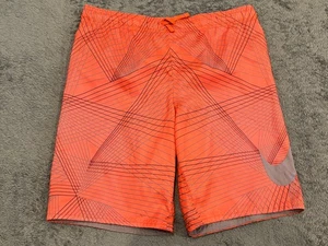 Nike Swoosh Swim Trunks Shorts Youth Boys XL Orange Print Mesh Lined - Picture 1 of 6