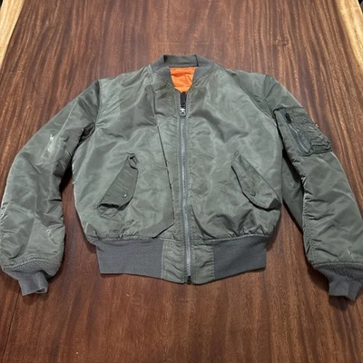 Vintage Alpha Industries MA-1 Flight Jacket Large Sage Green Reversible Orange - Image 1 of 4