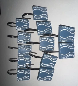 Shower Curtain Hooks Blue White Set 12 contemporary Beach pool - Picture 1 of 7