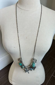 CHICO'S Silver Long SEA SHELL 30-36" Turquoise, Beach, Summer Necklace - Picture 1 of 6