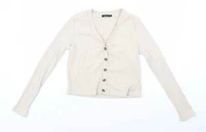 Boohoo Womens Beige V-Neck Polyester Blend Cardigan Size M - Picture 1 of 12