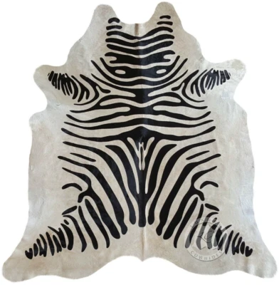 Real Cowhide Rug Zebra Black Stripes On Off White - Size 6 x 7-8' - Image 1 of 4