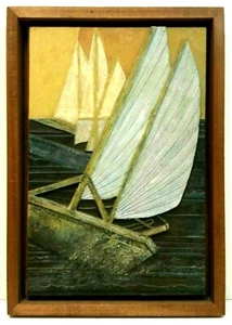 Listed BARBARA BLOCK Sd ORIGINAL PAINTED SCULPTED WOOD SAILBOATS on the WATER - Picture 1 of 10