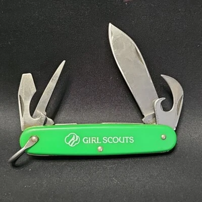 Imperial PROV RI Official Girl Scouts Green Handle Pocket Knife Multi Tool 80s - Image 1 of 4