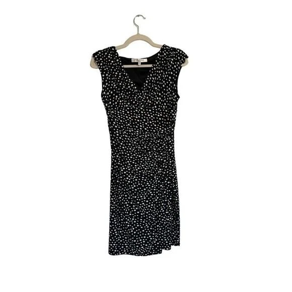 Evan Picone Faux Wrap Black and White Polka Dot Dess Size 8 - Image 1 of 4