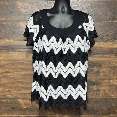 International Concepts Top Women’s Lace Over Line Zigzag Hem 2X Black White - Image 1 of 4