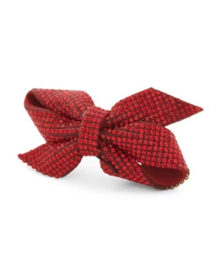NEW BETSEY JOHNSON GUN METAL,RED SPARKLY RHINESTONE BOW ADJUSTABLE RING - Image 1 of 3