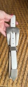Leatherock White Leather Belt Western Silver Studded White Belt 36 Inches - Picture 1 of 20