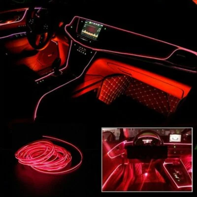 Red LED Car Interior Decorative Atmosphere Lamp Wire Strip Light Accessories 2M - Image 1 of 4