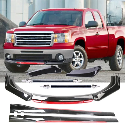 For GMC Sierra 1500 Front Bumper Lip Spoiler Body Kit+Side Skirt Glossy black+rd - Image 1 of 4