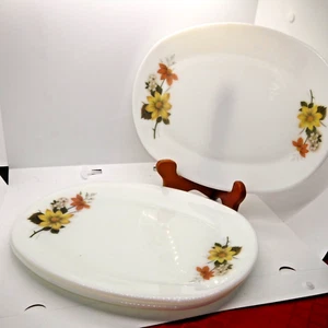 60er Jahre JAJ Pyrex Autumn Glory ovale Speiseteller - 4er Set Retro Milchglas Stea - Bild 1 von 2