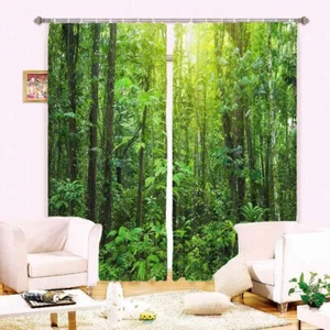Green Forest Rattan 3D Blockout Photo Print Curtain Fabric Curtains Window - Imagen 1 de 10