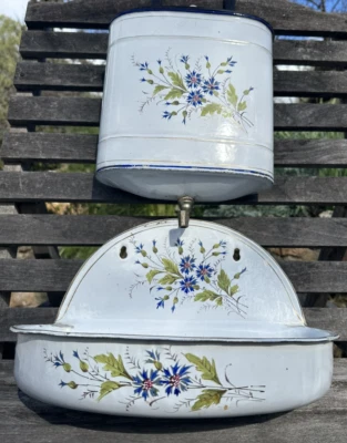 Tanque de água e bacia vintage francês esmaltado banheiro lavabo rústico francês - Imagem 1 de 4