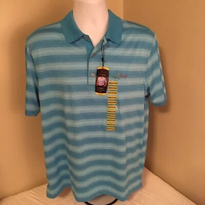 Camisa polo de golf Greg Norman para hombre PlayDry mediana manga corta rayas azules nueva con etiquetas FS Foto 1 de 4