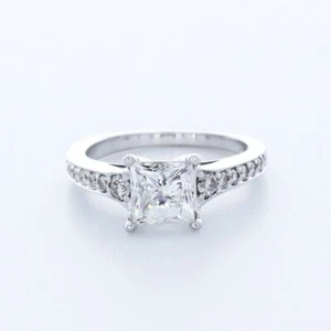 ANILLO ACENTO CLÁSICO DE CUATRO PUNTAS ORO 14K CORTE PRINCESA H/SI1 DIAMANTE NATURAL 2,4 QUILATES - Imagen 1 de 17