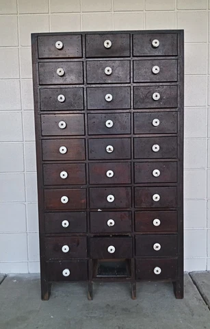 Tall 57" Orig Antique Apothecary Hardware Cabinet 30 Drawer Industrial We Ship Cover