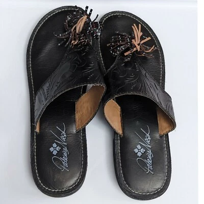 Patricia Nash Franca Tassel Leather Tooled Sandals Black Size 9 - Image 1 of 4