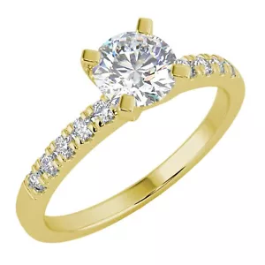 0.62 Ct Round Cut VVS2/E Solitaire Pave Diamond Engagement Ring 14K Yellow Gold - Picture 1 of 6