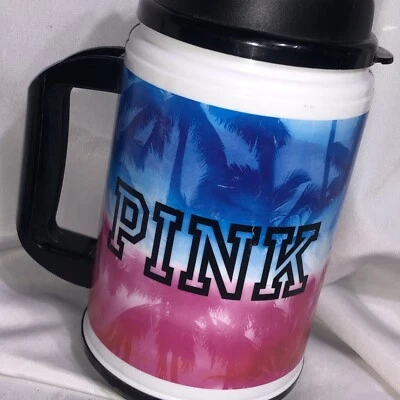 Caneca de água Victoria's Secret rosa AMERICANA palmeiras vermelha azul - Imagem 1 de 4