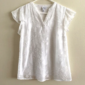 ELLE Women's White Lined Floral V-Neck Top Size XS - Picture 1 of 6