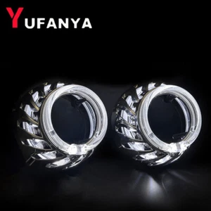 2.5'' H1 HID Bixenon Projector Lens Dual LED Angel Eyes Headlight Retrofit H4 H7 - Picture 1 of 10