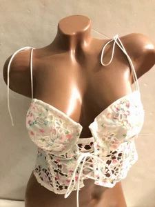 For Love & Lemons Kyra Corset Bustier Eyelet Lace Camisole Top White Floral L - Picture 1 of 5