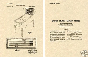 US PATENT of PINBALL MACHINE Art Print READY TO FRAME!!!!! - Williams 1952 - Picture 1 of 1