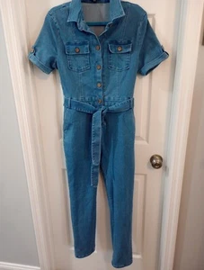 Haute Monde Jumpsuit Romper Overall Denim Solid Blue Size L Large - Picture 1 of 12