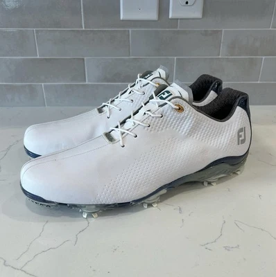 FootJoy 2015 Men’s DNA FJ Leather Spikes Golf Shoes White/Navy Size 13 Us 53437 - Image 1 of 4