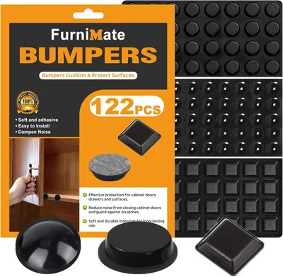 FURNIMATE Rubber Feet for Electronics, Adhesive 122 Black, 122pcs Black Set