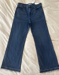 LOFT The Wide Leg High Rise Jeans Regular Women’s 10/30 Dark Wash Raw Hem NWT - Picture 1 of 9