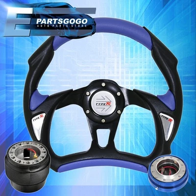 Type-R Battle Style Steering Wheel Blue Thin Quick Release For 88-91 Honda Civic Foto 1 de 4