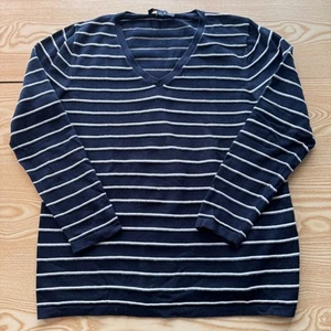 Tommy Hilfiger Womens Jumper XL Blue Long Sleeve Striped V Neck Style Fashion - Picture 1 of 10