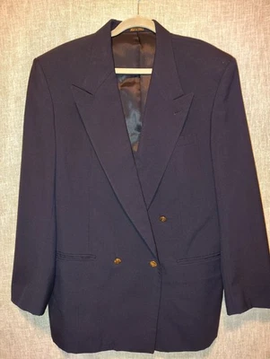 Blazer para hombre Guy Laroche Paris 44R azul marino doble botonadura botones dorados 100 % lana Foto 1 de 4