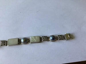 Silver 925 Pearl And other Of Pearl Bracelet - Picture 1 of 5