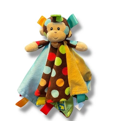 Mary Meyer Taggies Lovey Monkey Security Blanket Polka Dot Satin Lined Gift 13" - Image 1 of 4