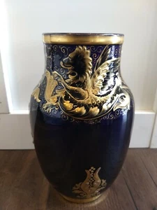 Vintage Antique Cobalt Blue Gold Trim Gilt Vase Winged Lion Dragon Estate Find - Picture 1 of 8