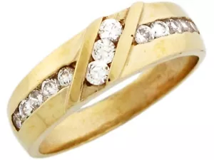 10k or 14k Yellow Gold Unique Mens CZ Ring with Round Cut Channel Set Stones - Picture 1 of 4