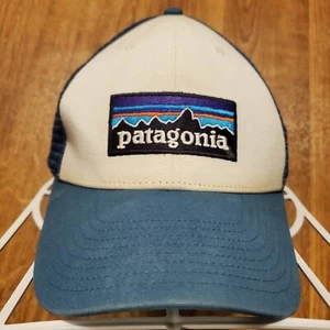 Patagonia Hat Cap P-6 Trucker White Blue SnapBack One Size Hiking Outdoors - Picture 1 of 7