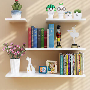 4pcs Wooden Floating Wall Shelves White Black Kid Bedroom Living Room Decorative