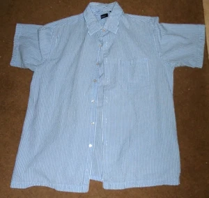 Camisa de manga corta a rayas verticales Seersucker botón delantero para hombre L grande - Imagen 1 de 2